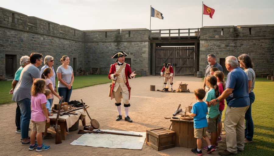 Historical interpreter guiding visitors at Prince of Wales Fort