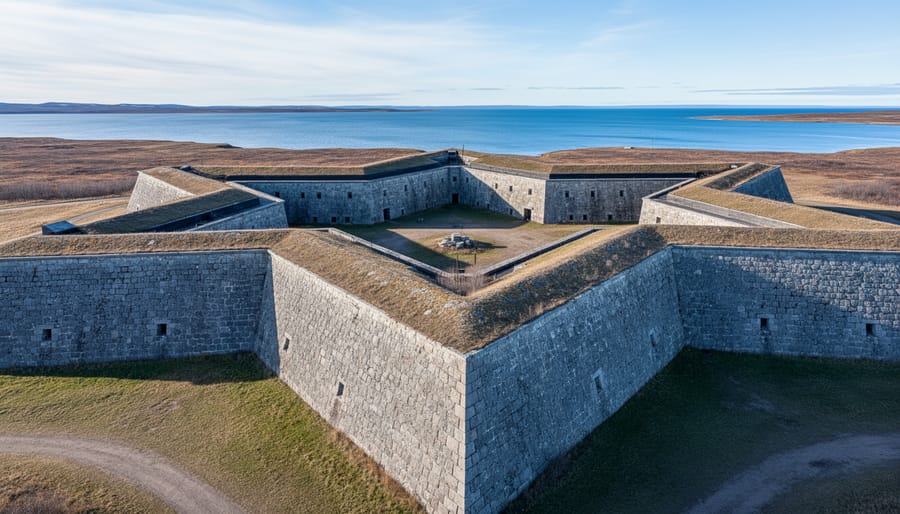 Wide view of Prince of Wales Fort’s massive stone walls and star-shaped bastions