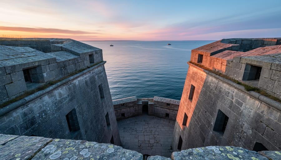 Wide scenic view of Prince of Wales Fort walls looking toward Hudson Bay